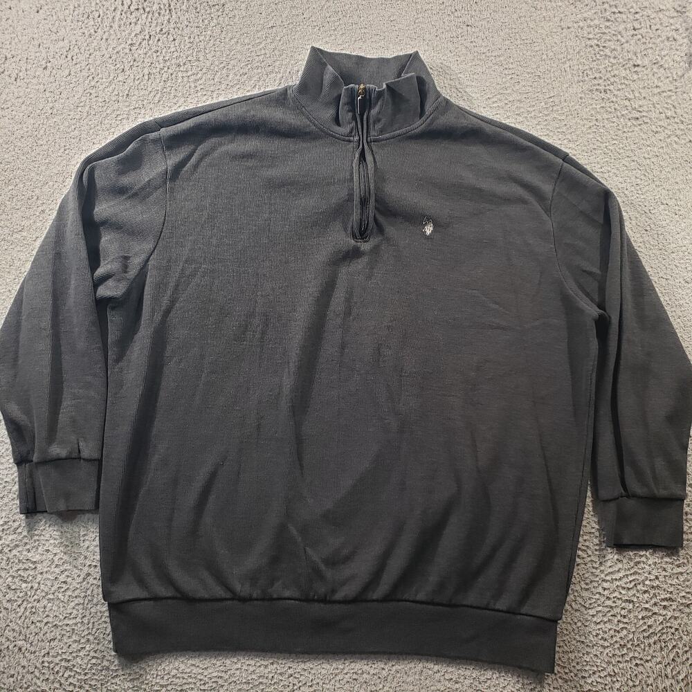 US Polo Assn Sweatshirt Mens Tall 3XLT Black 1/4 Zip Knit Sweater Cotton Stretch